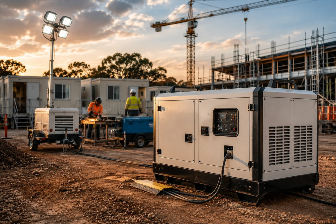 Construction site at sunset with 50 kva generator