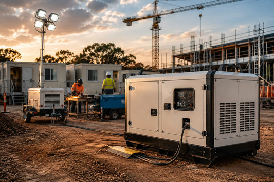 Construction site at sunset with 50 kva generator